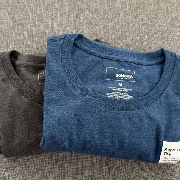 New! (2) Mens Sonoma Goods Essential Tee Shirt Blue & Gray Medium Cotton Blend - Picture 10 of 11